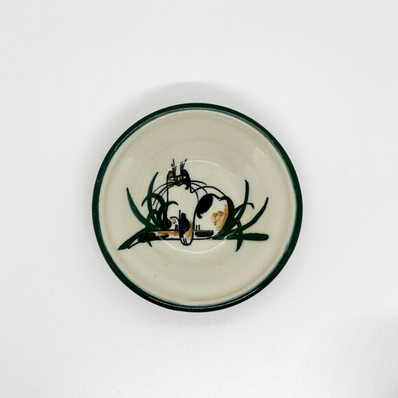 Vintage Moonfire Pottery Calico Fat Cat Bowl Plate 5" Ceramic Delffs Collection - Picture 1 of 3